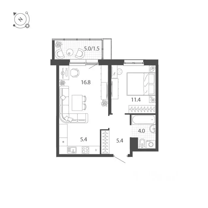 2-к кв. Тюменская область, Тюмень Профсоюзная ул., 55 (44.5 м) - Фото 0