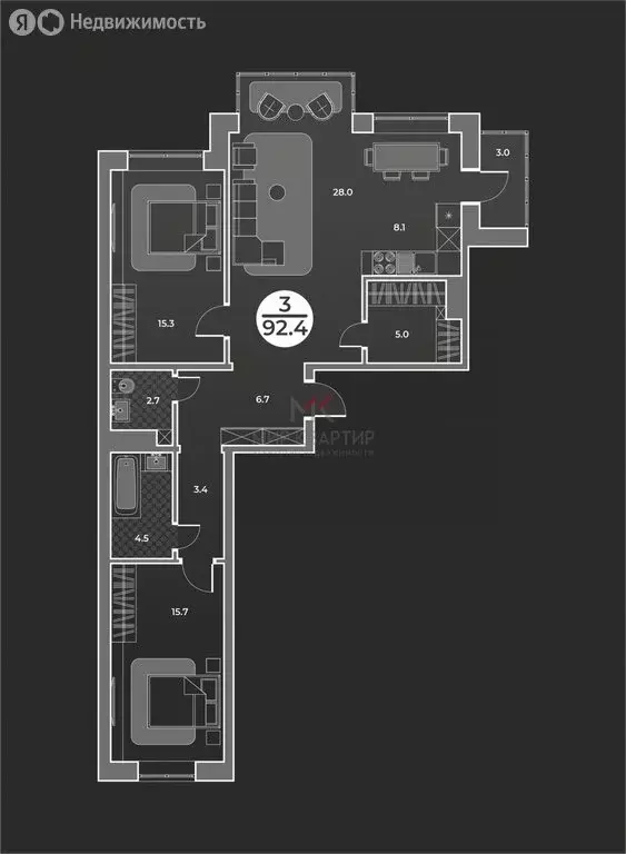 3-комнатная квартира: Абакан, улица Генерала Тихонова, 14 (93 м) - Фото 0