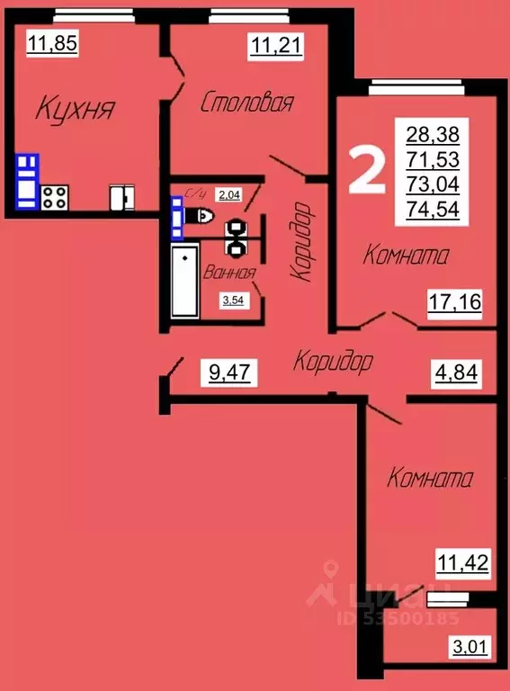 2-к кв. Смоленская область, Смоленск ул. Филатова, 3 (74.09 м) - Фото 0