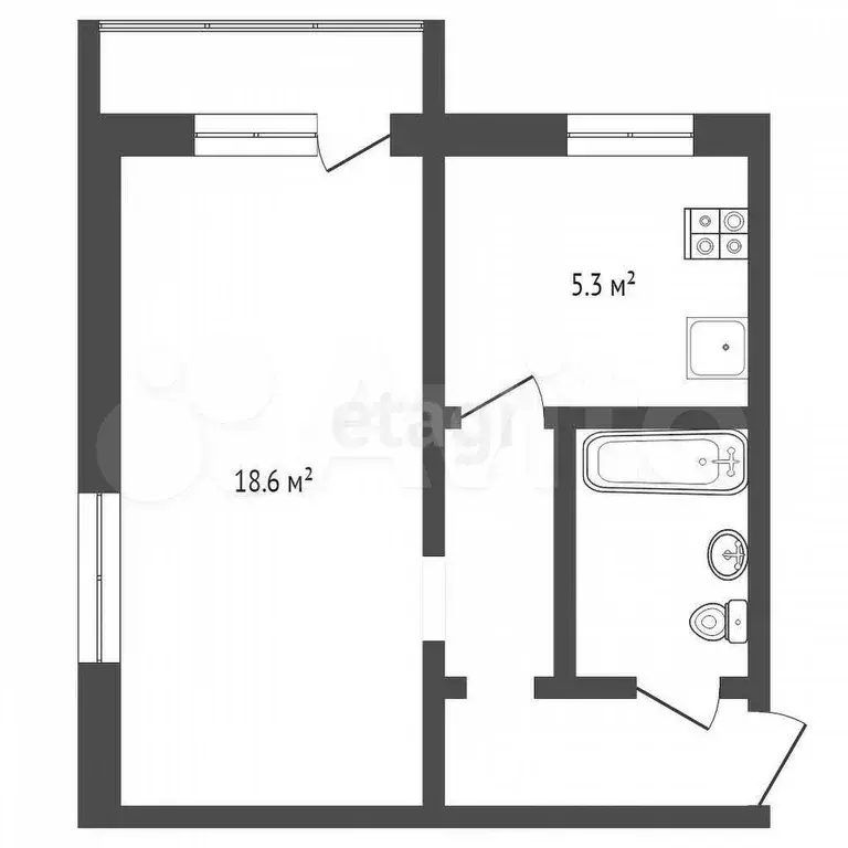 1-к. квартира, 30,5 м, 2/4 эт. - Фото 0