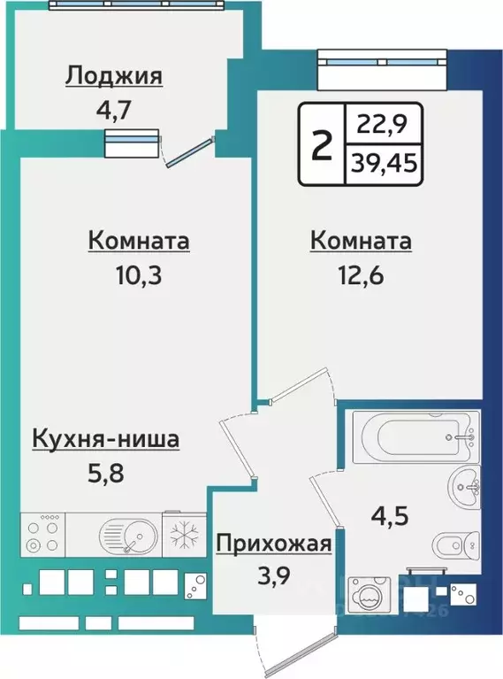 2-к кв. Удмуртия, Ижевск ул. 40 лет Победы, 121 (39.4 м) - Фото 0