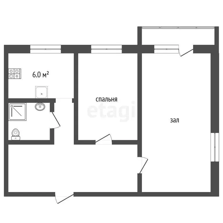 Квартира, 2 комнаты, 41.9 м - Фото 1
