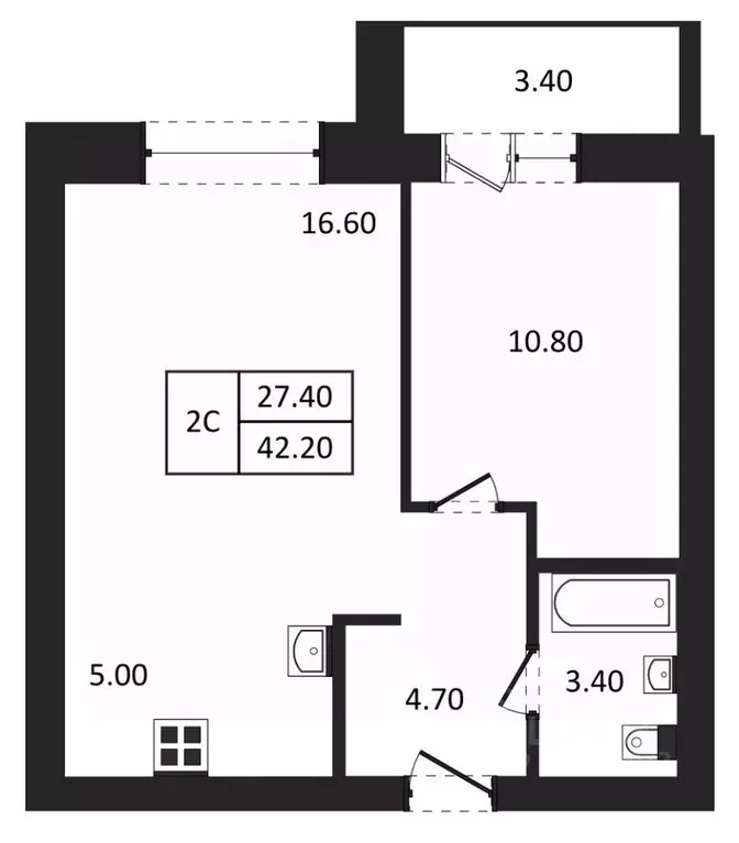2-к кв. Новосибирская область, Новосибирск  (42.2 м) - Фото 1