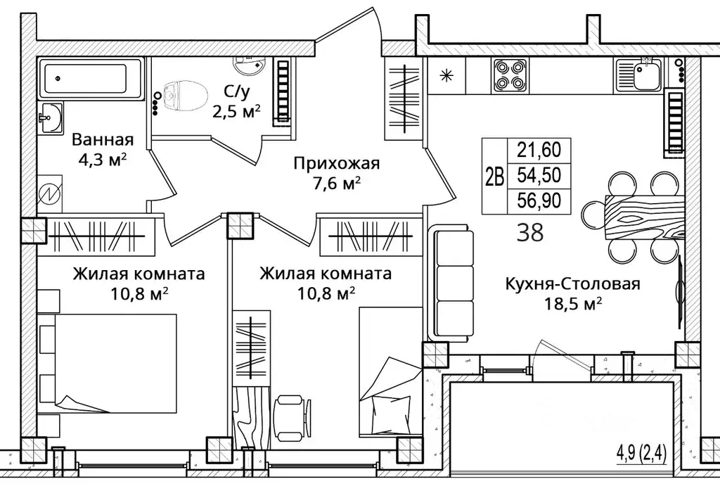 2-к кв. Псковская область, Псковский район, Завеличенская волость, д. ... - Фото 1
