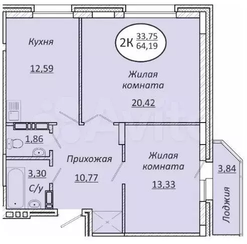 2-к. квартира, 64,2 м, 8/25 эт. - Фото 1