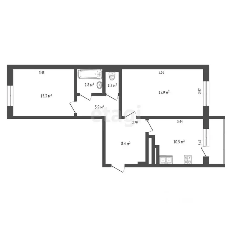 2-к кв. Костромская область, Кострома Южная ул., 30 (55.1 м) - Фото 1