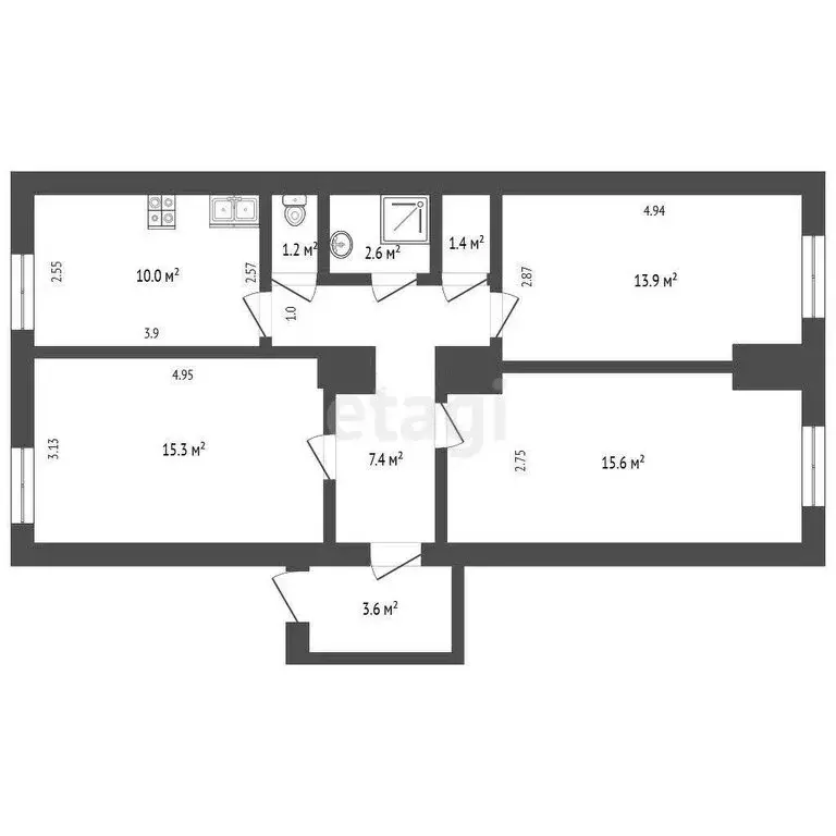 3-комнатная квартира: Феодосия, улица Назукина, 1 (71 м) - Фото 1