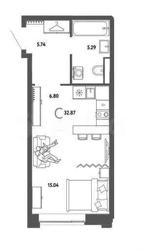 Квартира-студия, 32,9 м, 2/9 эт. - Фото 0