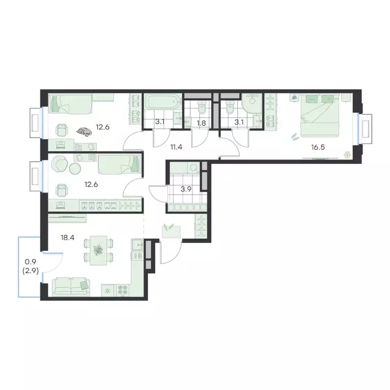 3-к кв. Московская область, Раменское G3 Михалевич жилой комплекс ... - Фото 1