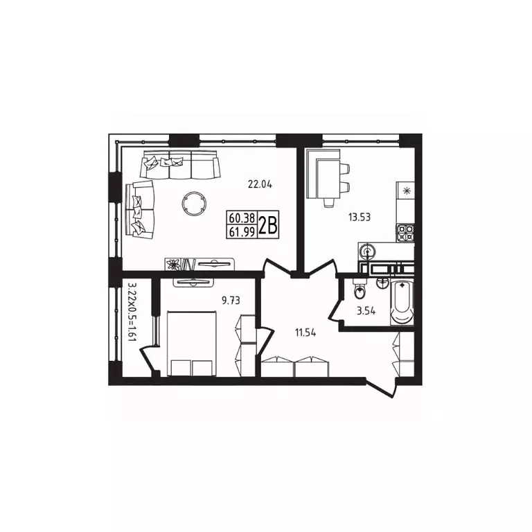 2-к кв. Адыгея, Майкоп  (61.99 м) - Фото 1