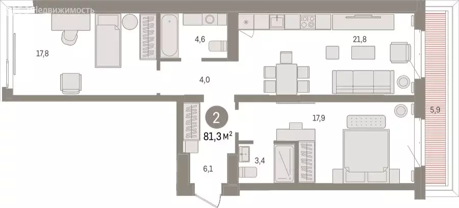 2-комнатная квартира: Тюмень, жилой комплекс На Минской (81.3 м) - Фото 1