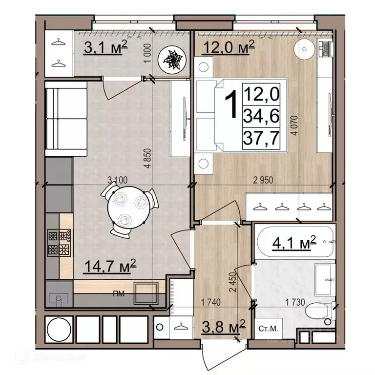 1-к кв. Рязанская область, Рязань Еврокласс жилой комплекс (37.7 м) - Фото 1