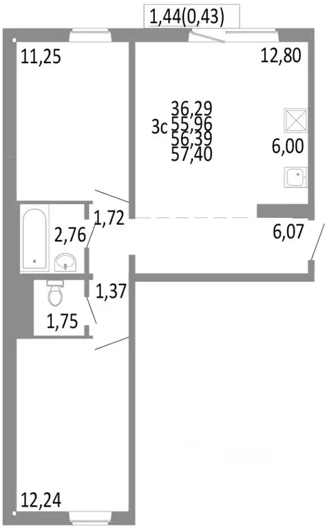 3-к кв. Челябинская область, Челябинск ул. Блюхера, 125Б (56.39 м) - Фото 0