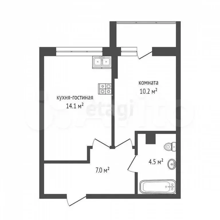 1-к. квартира, 37 м, 2/9 эт. - Фото 0