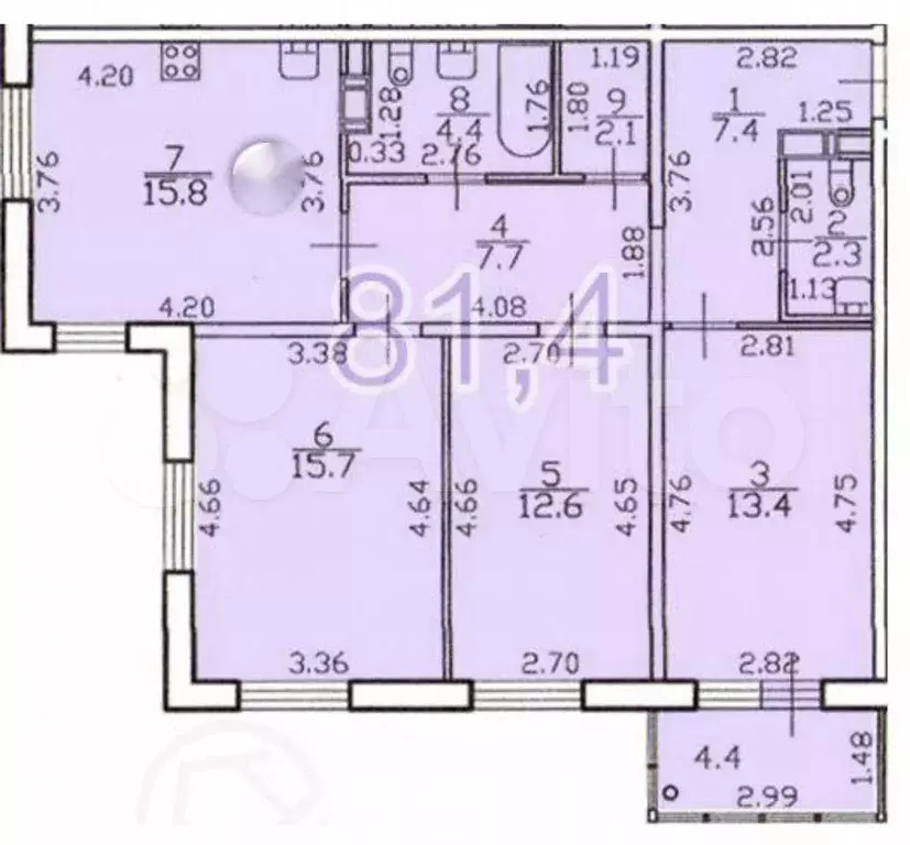 3-к. квартира, 81,4 м, 4/4 эт. - Фото 0