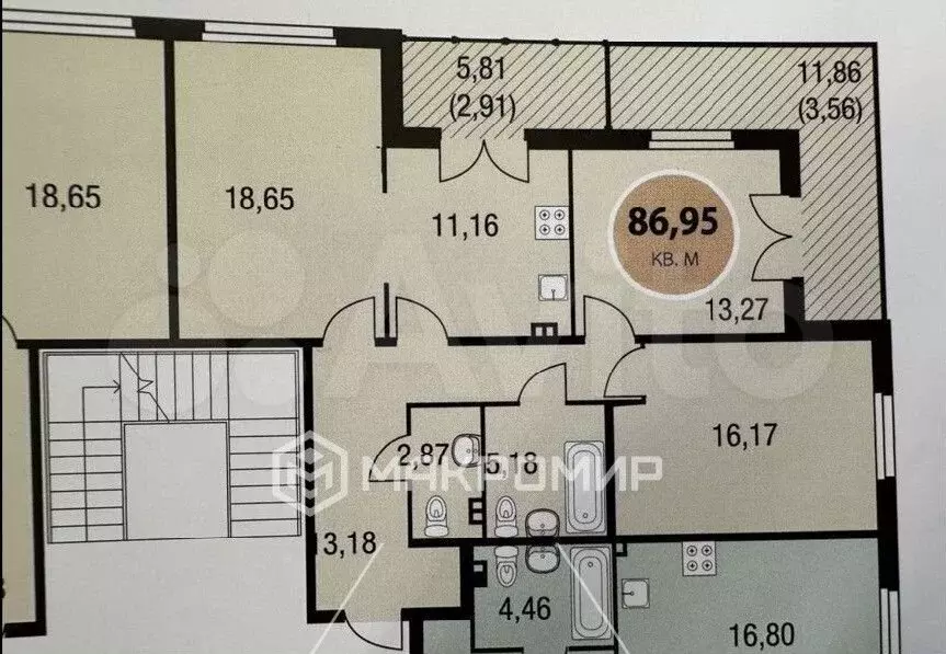 2-к. квартира, 87 м, 4/4 эт. - Фото 0