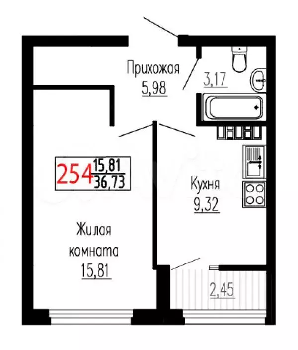 1-к. квартира, 36,7 м, 19/27 эт. - Фото 0