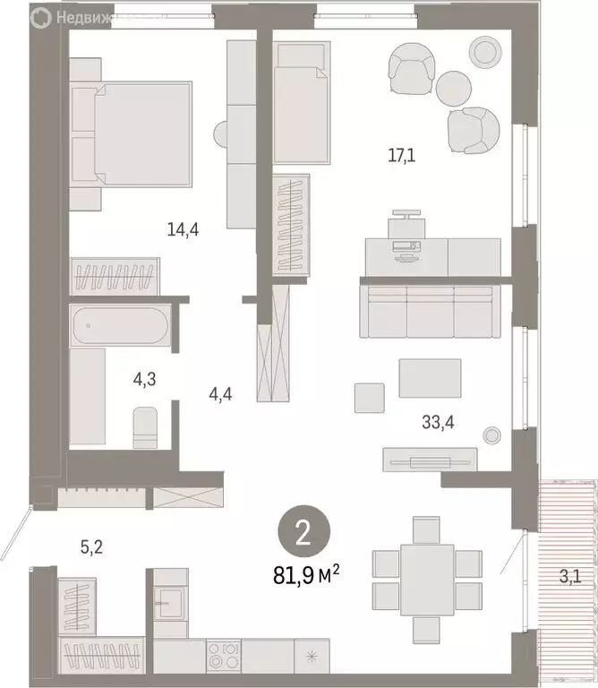 2-комнатная квартира: Екатеринбург, улица Советских Женщин (81.8 м) - Фото 0