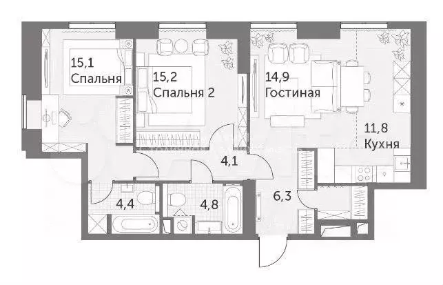 3-к. квартира, 78,7 м, 42/47 эт. - Фото 0