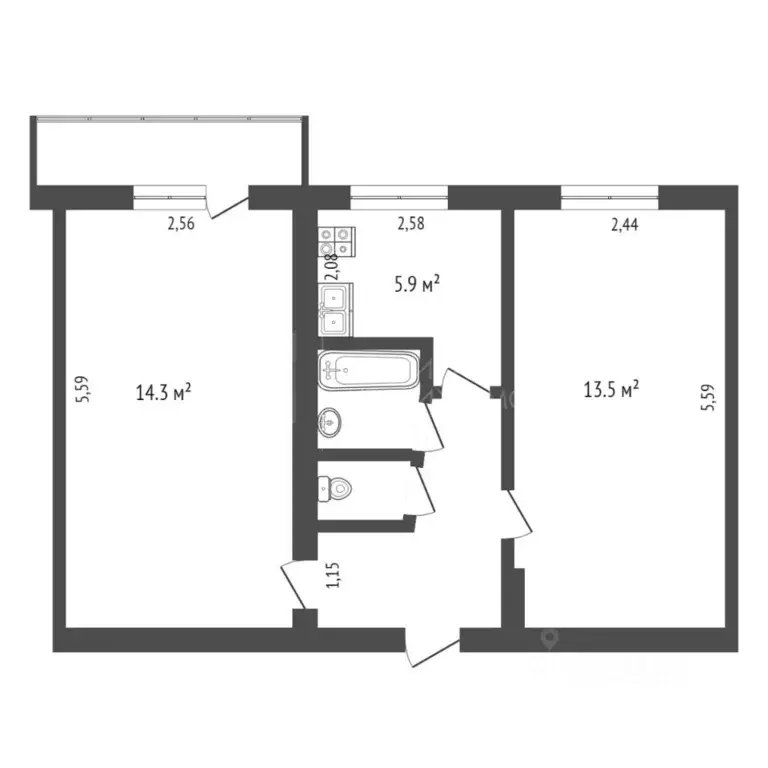 2-к кв. Тюменская область, Тюмень Харьковская ул., 71 (41.8 м) - Фото 1