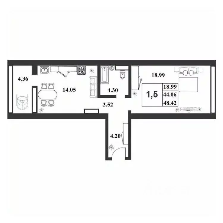 1-к кв. Новгородская область, Великий Новгород ул. Королева, 22к2 ... - Фото 1