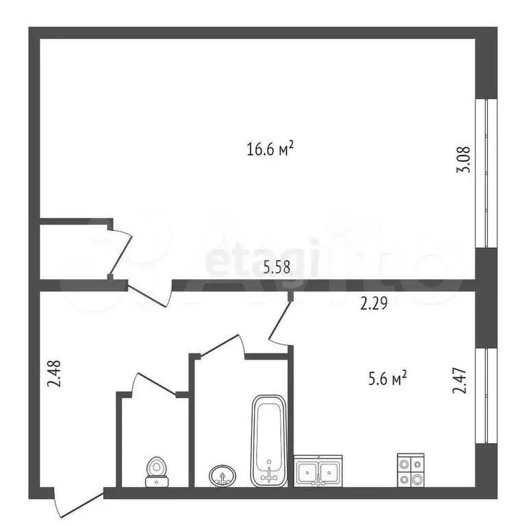 1-к. квартира, 30,5 м, 2/7 эт. - Фото 0