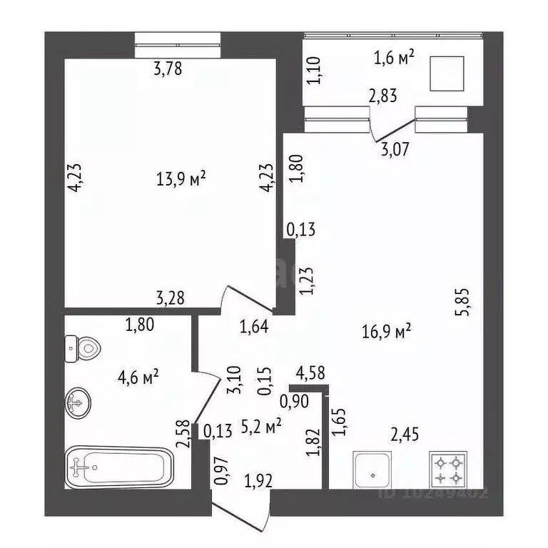 1-к кв. Башкортостан, Уфа ул. Пархоменко, 156Д (42.7 м) - Фото 2
