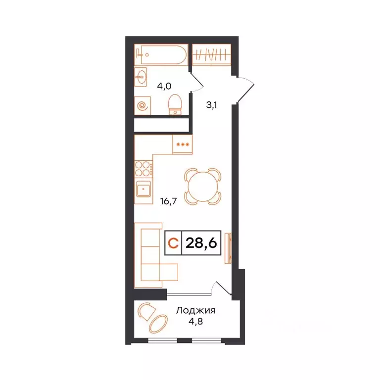 1-к кв. Тюменская область, Тюмень UNO жилой комплекс (28.6 м) - Фото 0
