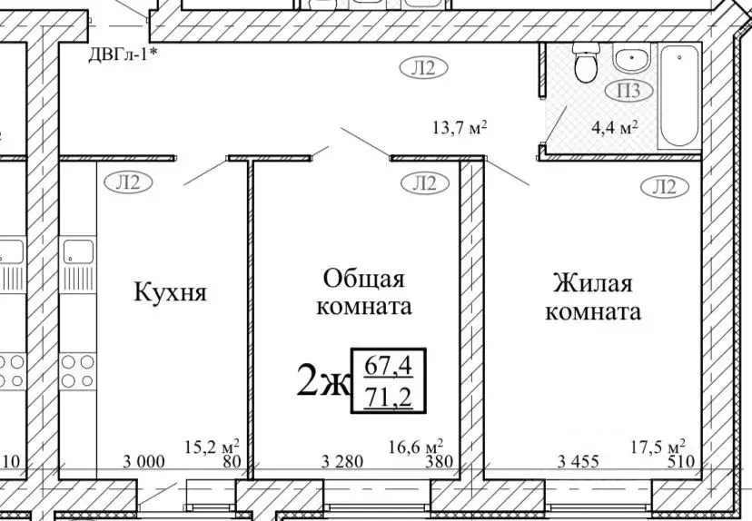2-к кв. Тамбовская область, Тамбов Мичуринская ул., 25 (71.2 м) - Фото 1