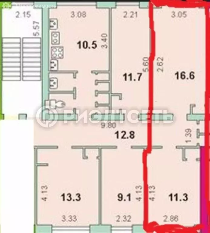 1к в 5-комнатной квартире (27.8 м) - Фото 2