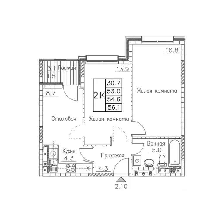 2-к кв. Приморский край, Владивосток ул. Расула Гамзатова, 7к1 (56.1 ... - Фото 0