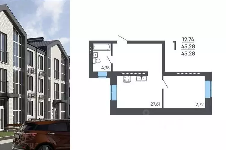 1-к кв. Воронежская область, Семилуки ул. Маяковского, 53/4 (45.28 м) - Фото 1