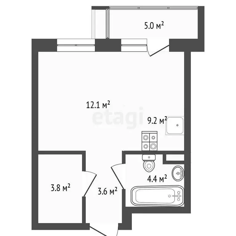 Квартира-студия: Тюмень, Профсоюзная улица, 55 (34.6 м) - Фото 1