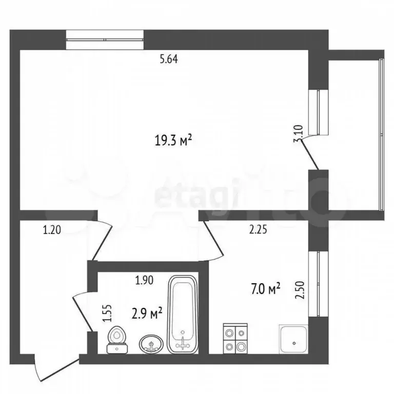 1-к. квартира, 31,6 м, 4/5 эт. - Фото 0