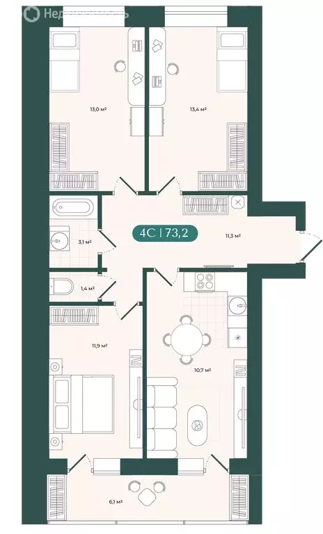 4-комнатная квартира: Новосибирск, Ленинский район (73.15 м) - Фото 0