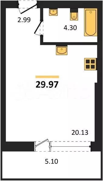 Квартира-студия, 30 м, 6/9 эт. - Фото 1