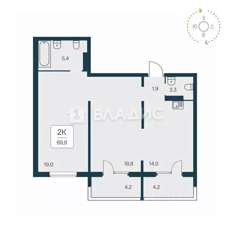 2-к кв. Новосибирская область, Новосибирск Игарская ул., 5 (70.0 м) - Фото 1