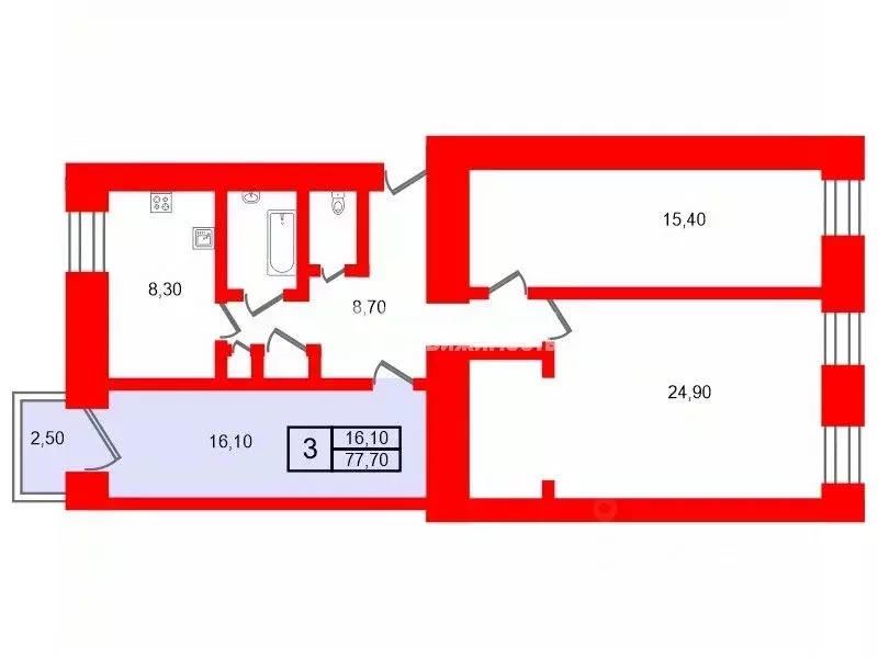 Комната Санкт-Петербург пер. Гривцова, 6 (16.1 м) - Фото 1