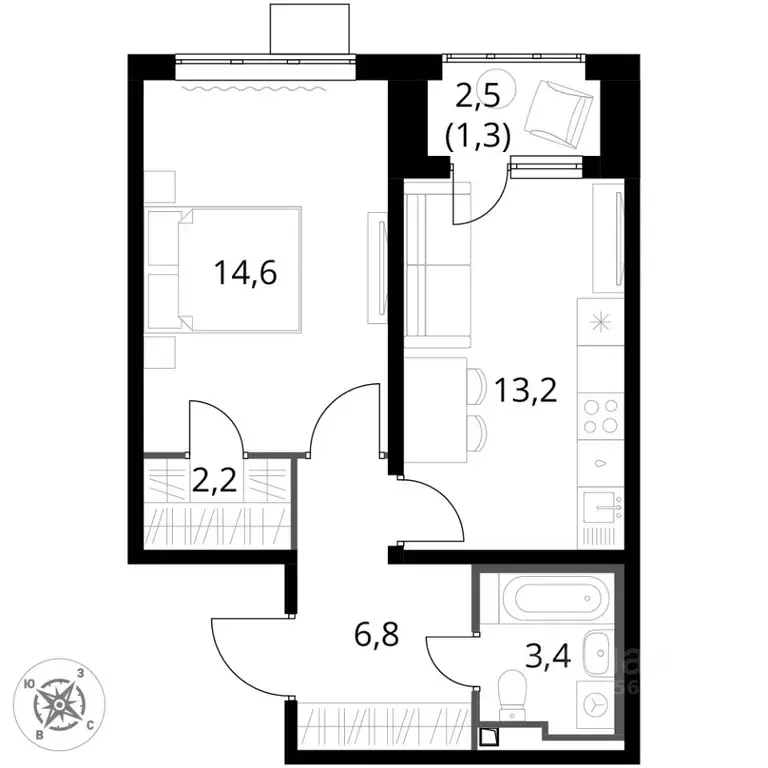 1-к кв. Московская область, Ленинский городской округ, д. Сапроново ... - Фото 2