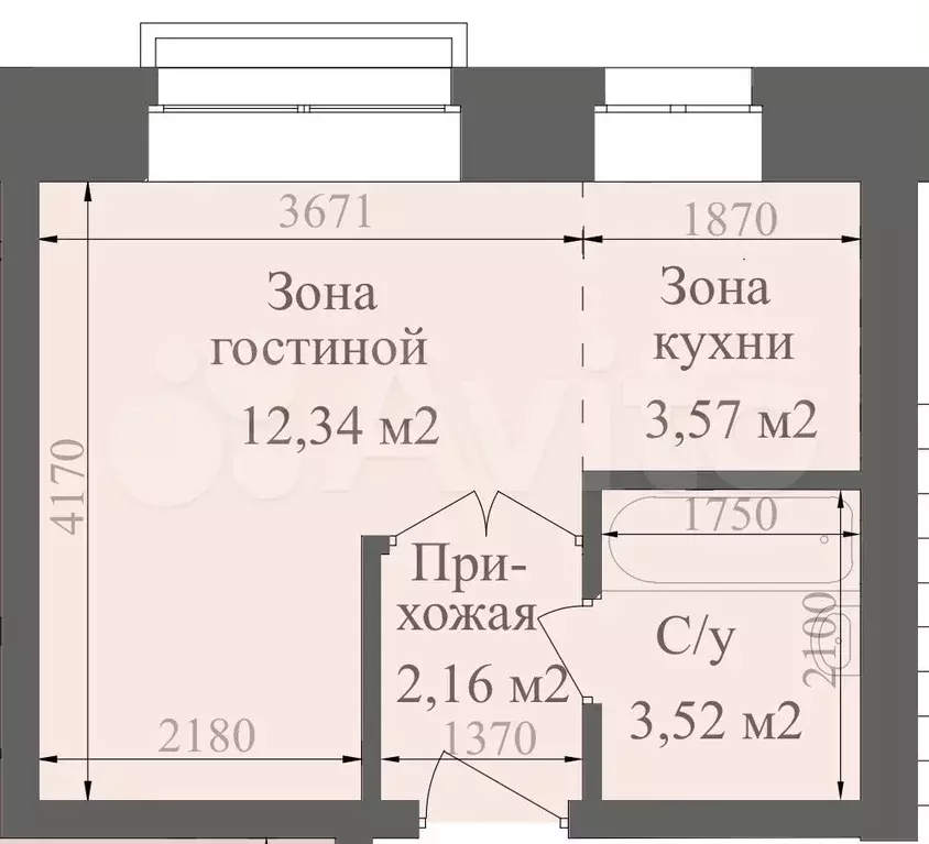 Квартира-студия, 21,6 м, 3/4 эт. - Фото 0