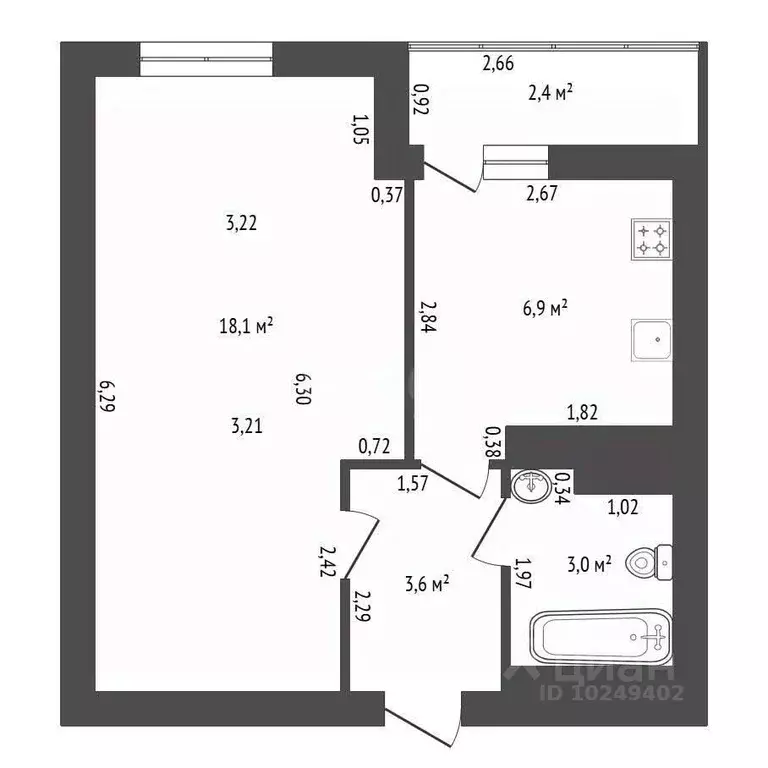 1-к кв. Башкортостан, Уфа Бакалинская ул., 64/2 (30.5 м) - Фото 2