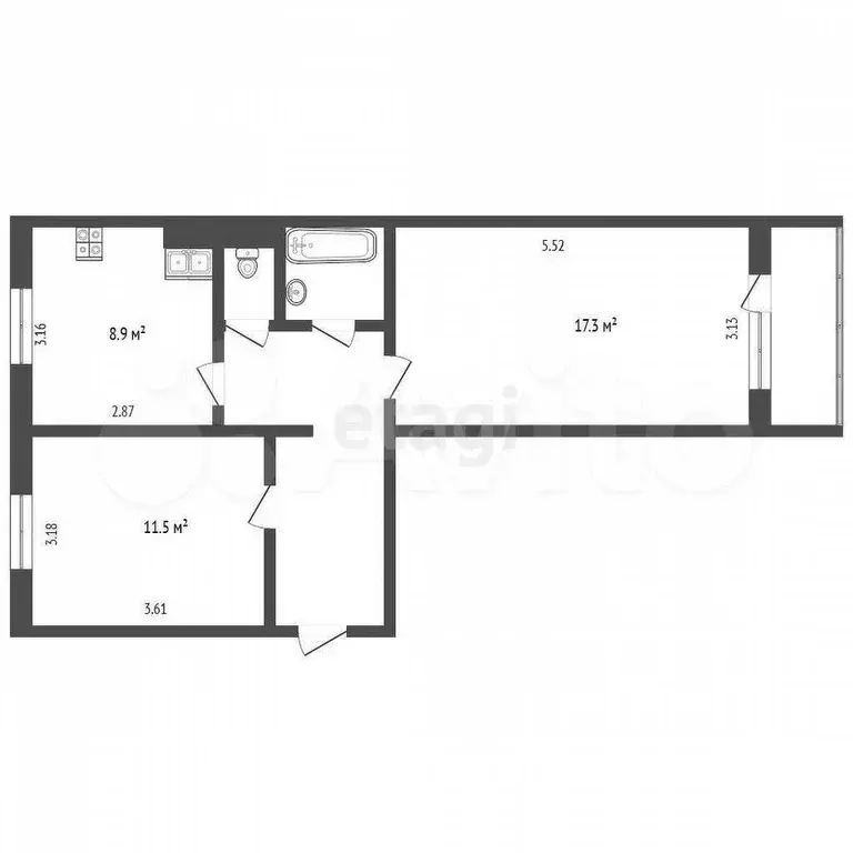 2-к. квартира, 51,1 м, 3/5 эт. - Фото 0
