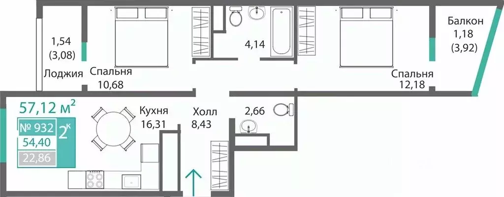 2-к кв. Крым, Симферополь Крымская роза мкр,  (57.12 м) - Фото 0