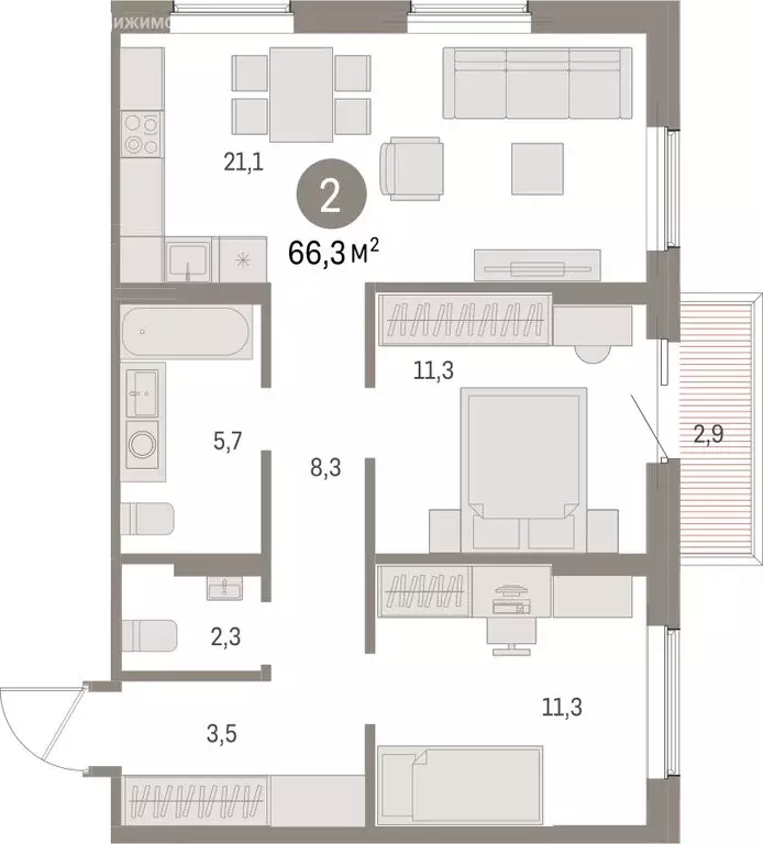 2-комнатная квартира: Курган, жилой район Центральный, ЖК Дом Кино ... - Фото 2