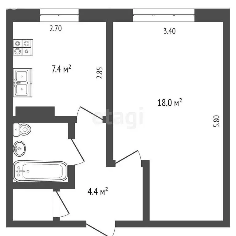 1-комнатная квартира: Непотягово, 21 (34.5 м) - Фото 1