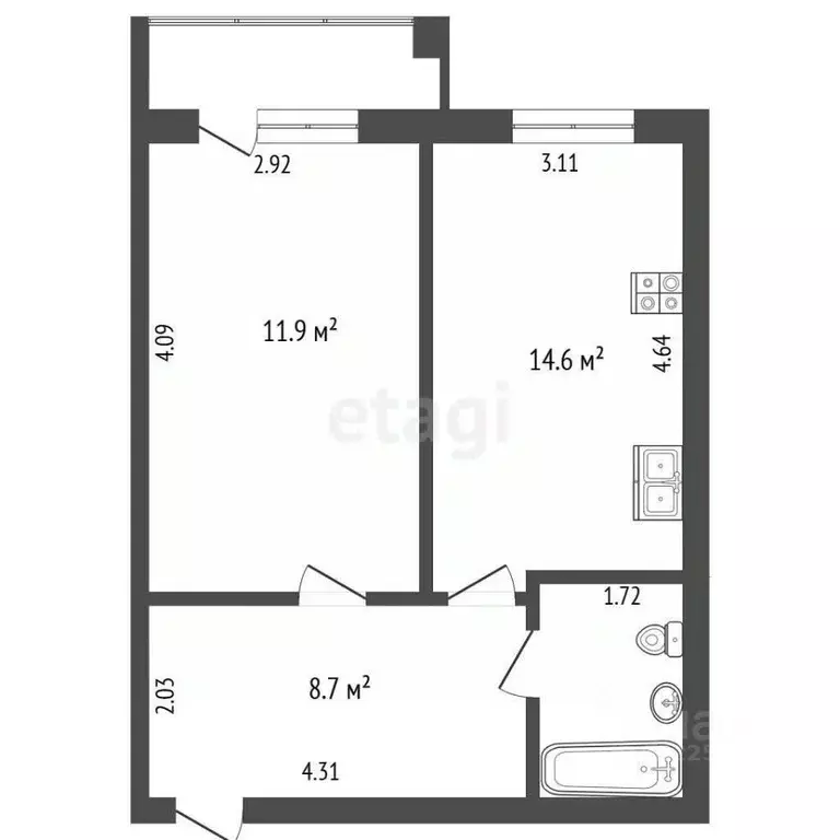 1-к кв. Вологодская область, Вологда Молодежная ул., 20Б (42.8 м) - Фото 2