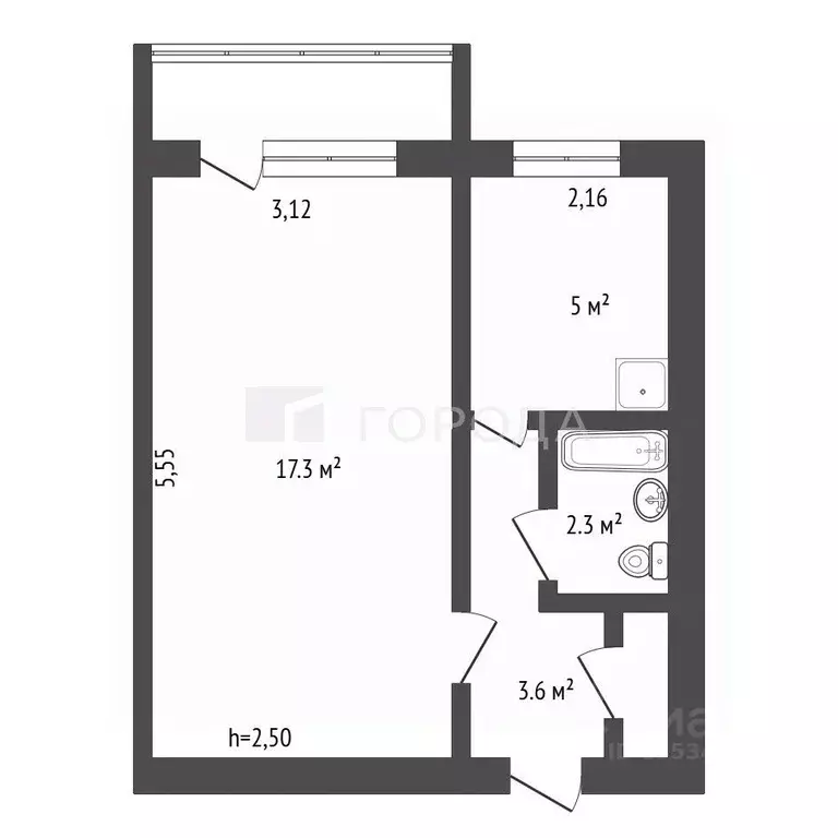 1-к кв. Алтайский край, Барнаул ул. 40 лет Октября, 5А (29.2 м) - Фото 2