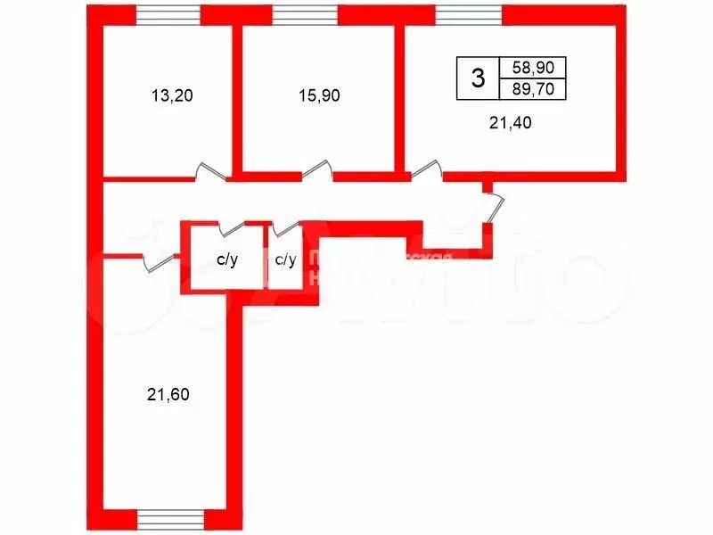 3-к. квартира, 89,7 м, 1/3 эт. - Фото 0