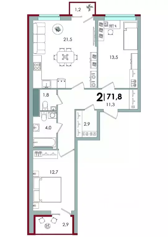 2-к кв. Тверская область, Тверь Южный мкр,  (71.8 м) - Фото 0