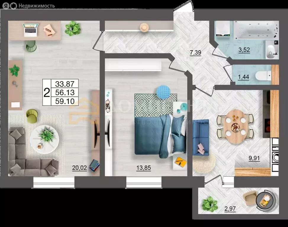 2-комнатная квартира: Смоленск, Краснинское шоссе, 26А (59.1 м) - Фото 1